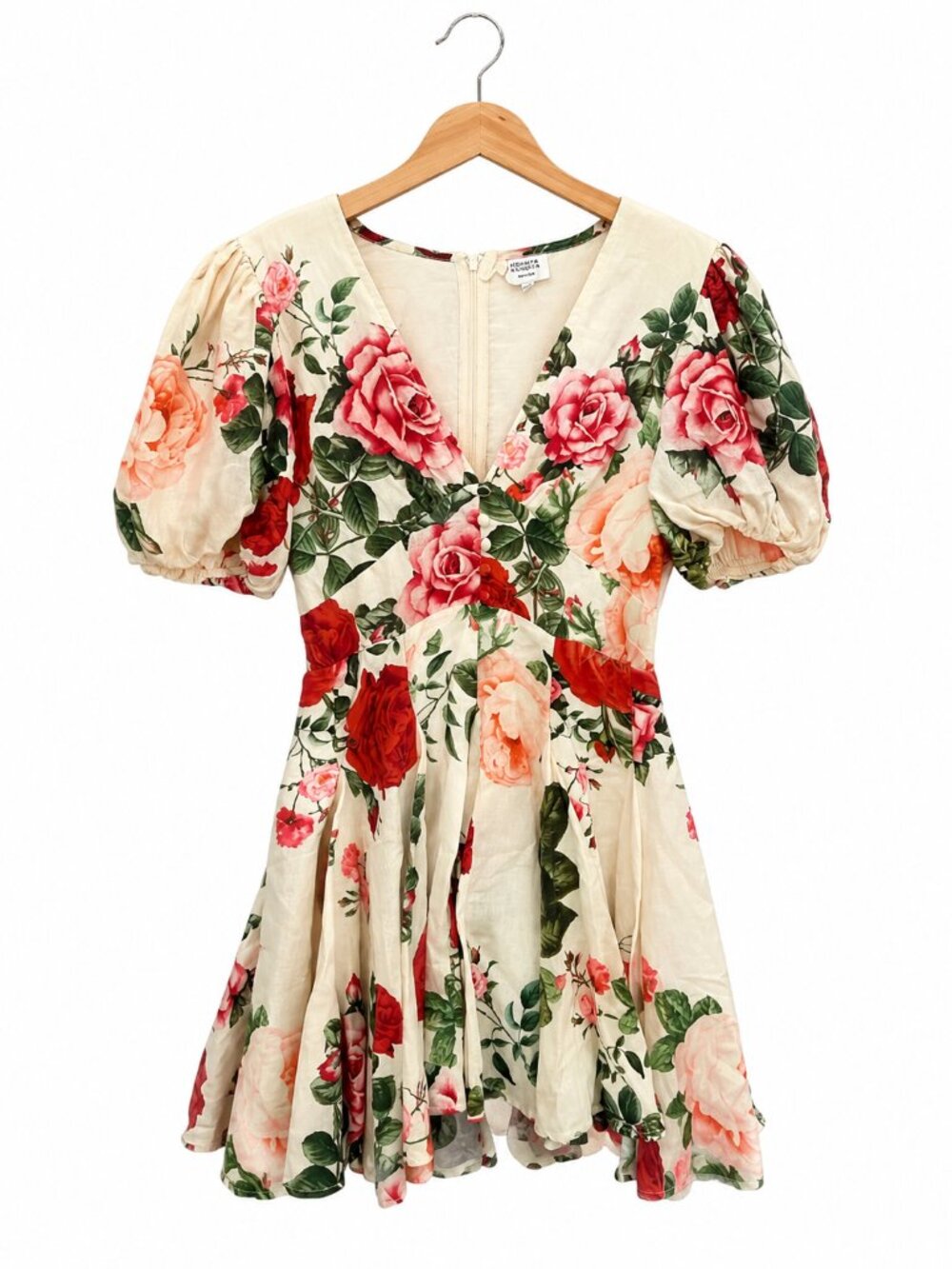 Hemant & Nandita Naaz Floral Skater Mini Dress Cream Red Size Small - Picture 14 of 14
